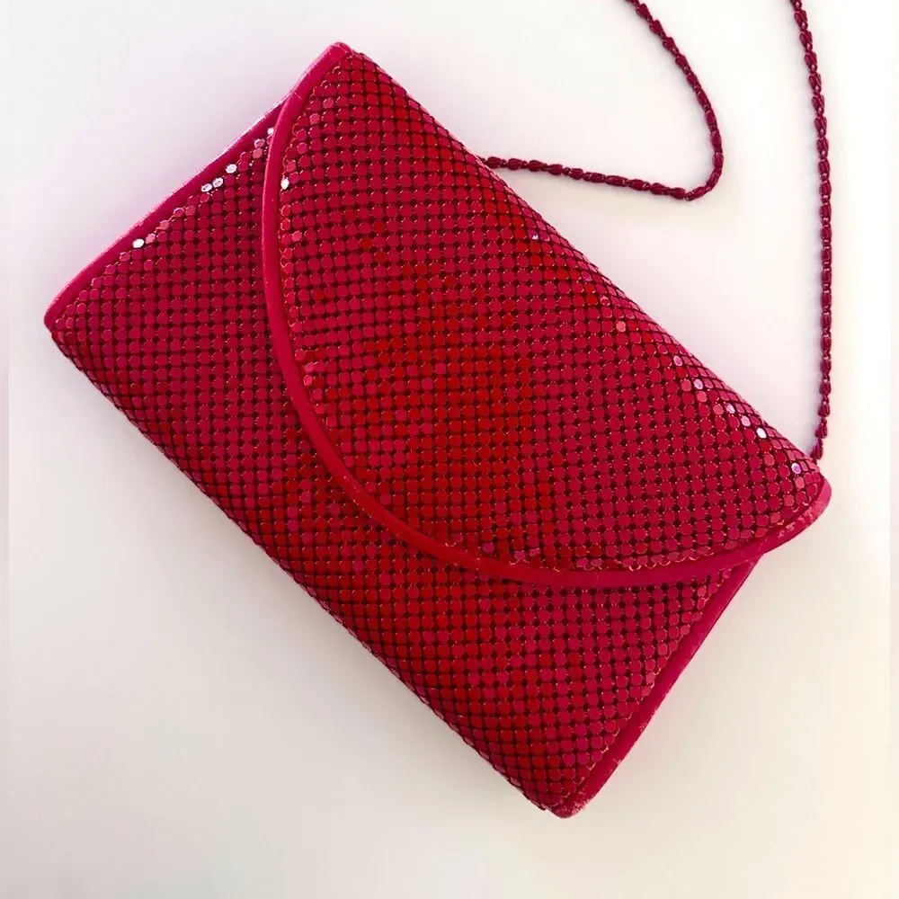 Vintage 1970s Red Metal Mesh Convertible Clutch to Crossbody from Bags by Marlo